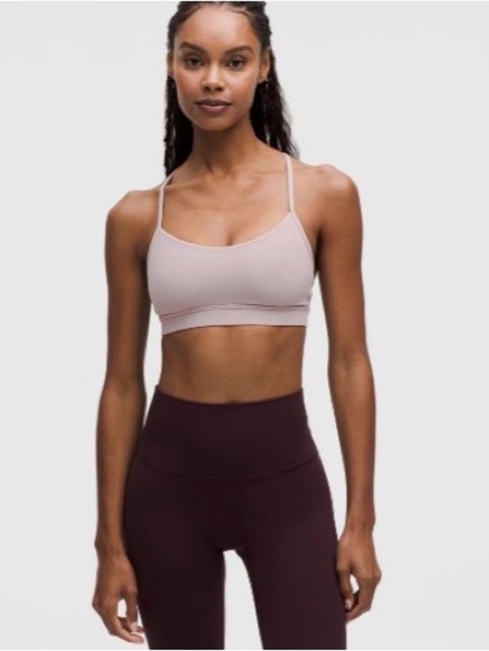 Lululemon Flow Y Bra Nulu* Light support, A-C Cups in the color Mauve Grey